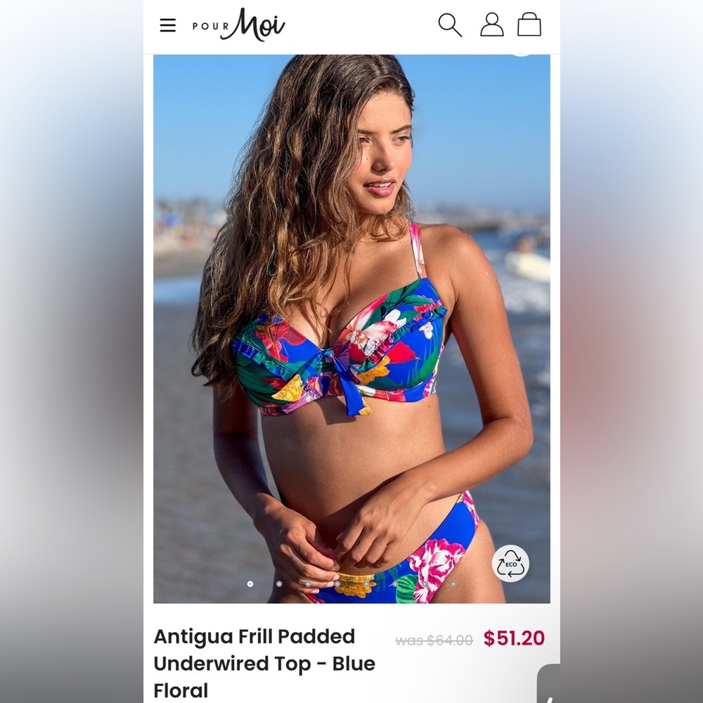 Pour Moi Antigua Frill Padded Underwired Top - Blue Floral